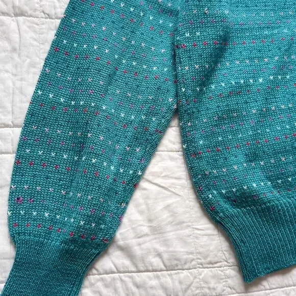 Vintage E.V.Ltd knit v neck sweater women XL warm retro birdseye pattern artsy - Picture 8 of 8